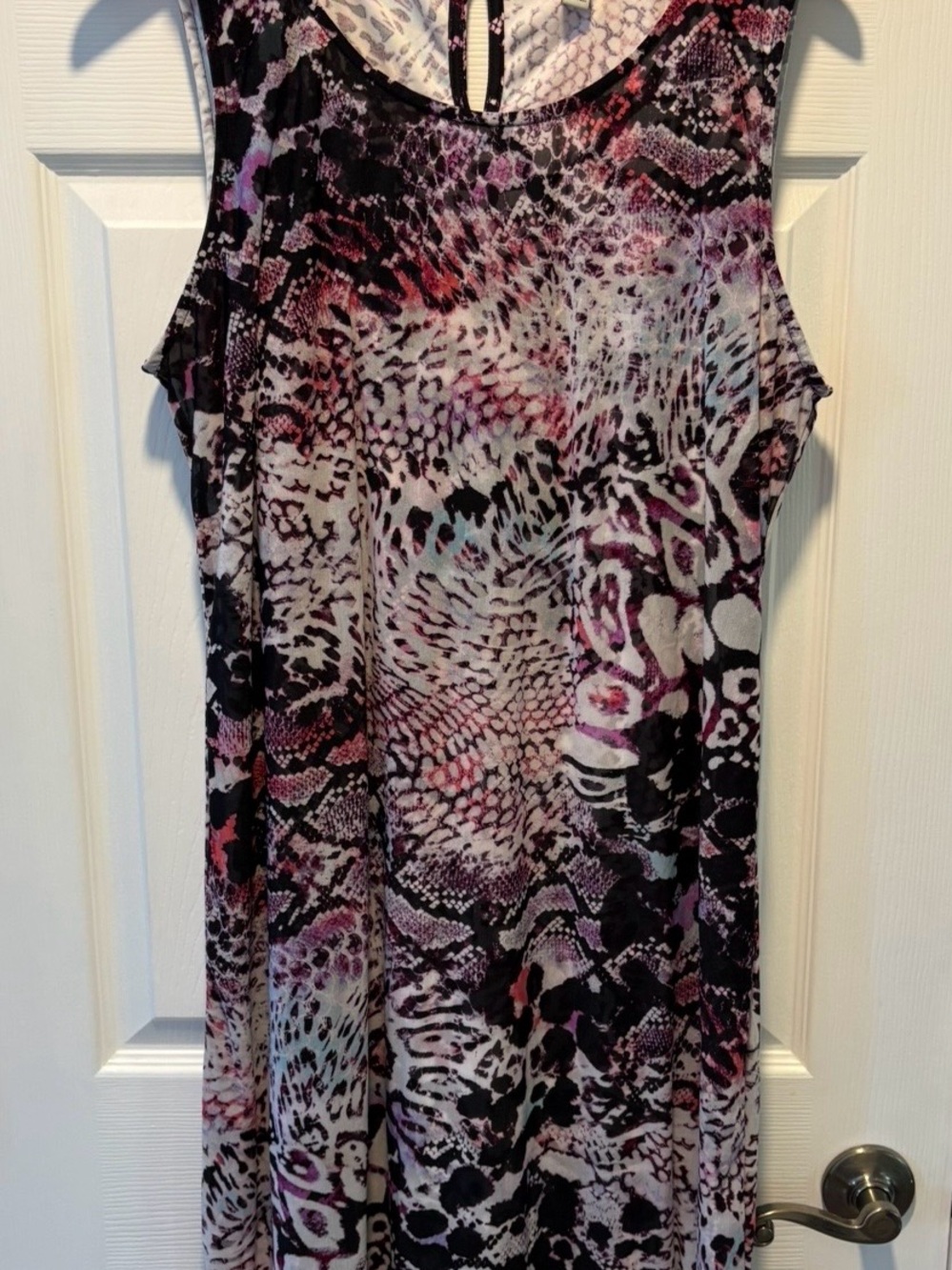 Dana Buchman Black, Purple & White Printed Sleeveless Tank Dress